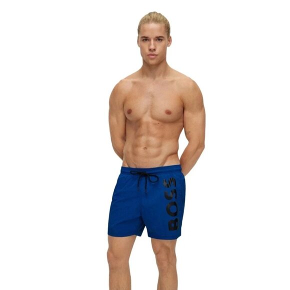 BOSS by Hugo Boss Men's Quick-Drying Large Contrast Logo Swim Shorts Blue Sz L - Picture 2 of 4